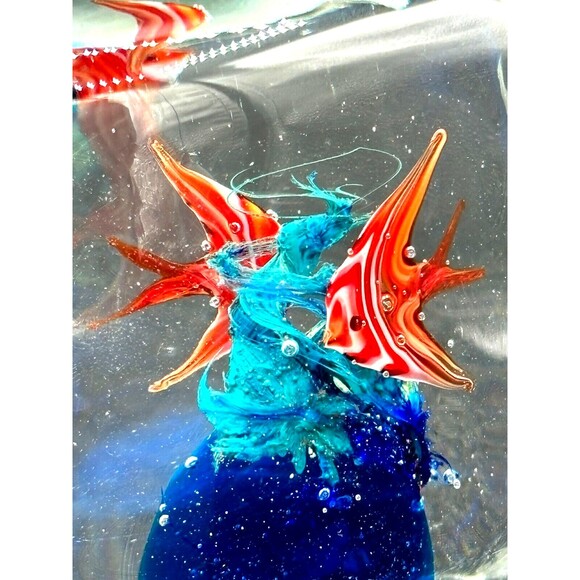 Art Glass Aquarium Fish Square Paperweight HandBlown Hand Crafted Underwater Duo - Picture 15 of 16